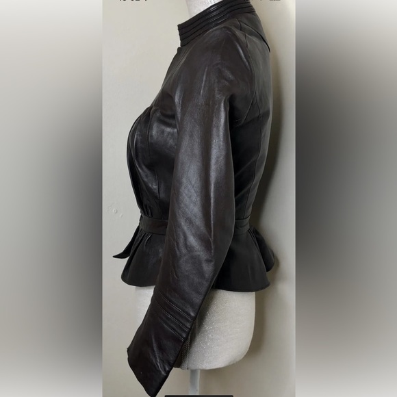 AllSaints XS 6 8 Fitted Leather Jacket Peplum Steampunk Victoriana Brown Whitby - Picture 5 of 9